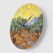 ヴァンゴッホ:黄色い空と太陽のひばりのオリーブの木 ラージ壁時計 (傾斜)