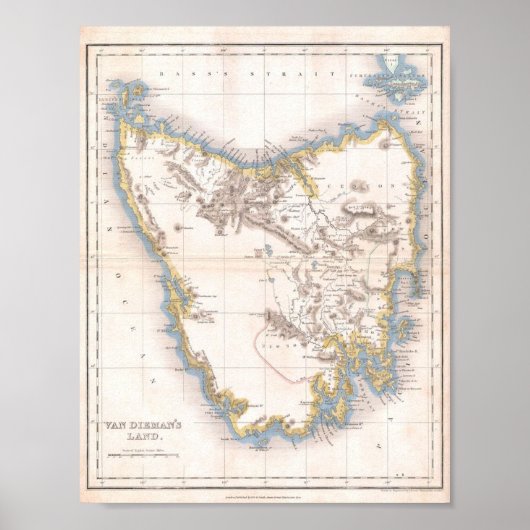 ヴァンディマンの土地またはタスマニアの地図 ポスター (正面)
