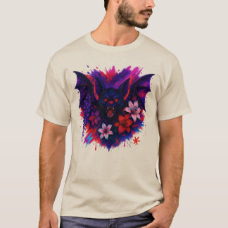 ヴァンパイアこうもりネオンハロウィンアート Tシャツ