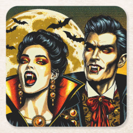 ヴァンパイアとこうもりハローウィンパーティ スクエアペーパーコースター