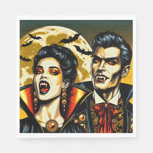 ヴァンパイアとこうもりハローウィンパーティ スタンダードランチョンナプキン (正面)