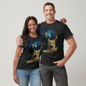 ヴァンパイアとセルフィーを撮る猫 笑える猫 Tシャツ (ユニセックス)