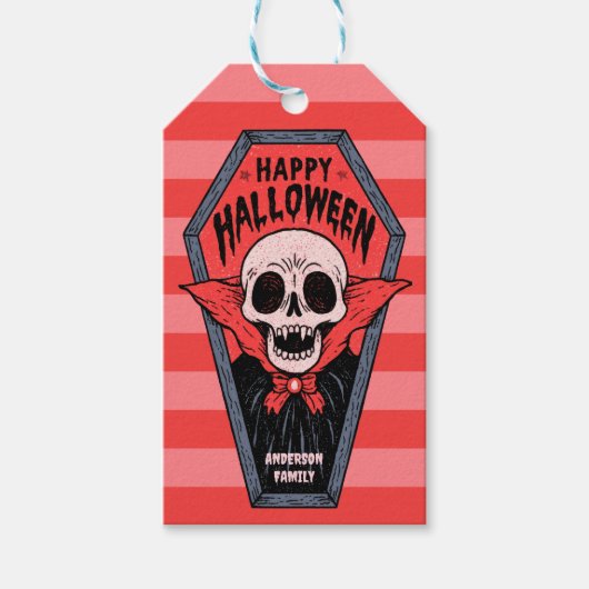 ヴァンパイアの棺桶 スケルトン ハッピーハロウィン ギフトタグ (正面)