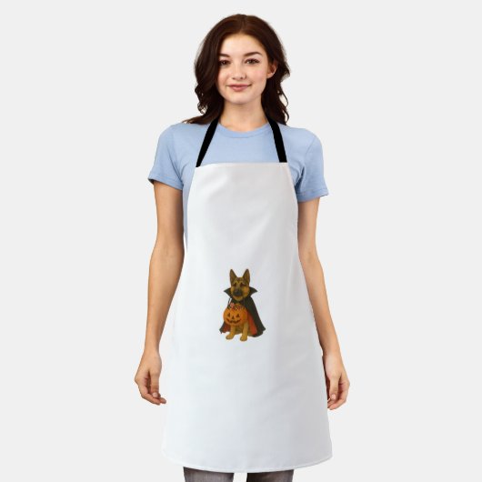 ヴァンパイアの衣装を着たドイツのブルドッグハロウィーン犬 エプロン (着用した状態)