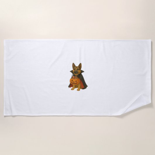 ヴァンパイアの衣装を着たドイツのブルドッグハロウィーン犬 ビーチタオル (正面)