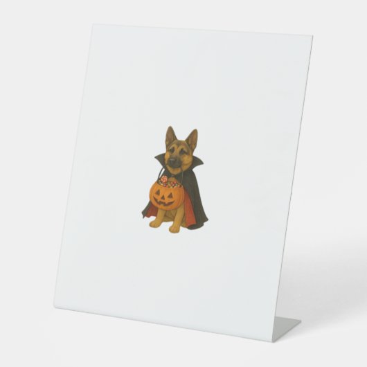 ヴァンパイアの衣装を着たドイツのブルドッグハロウィーン犬 台座サイン (正面)