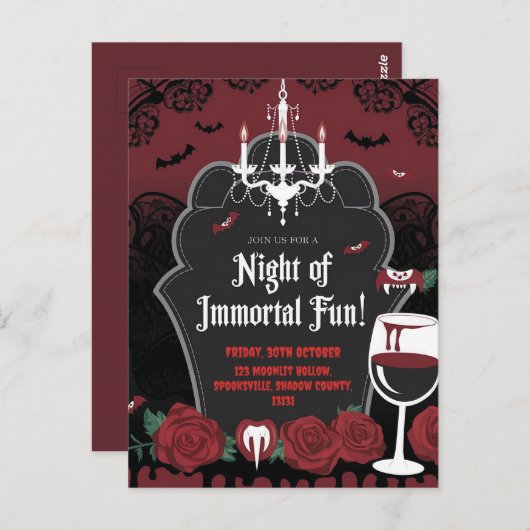 ヴァンパイアをテーマにしたハロウィーン招待状 ポストカード (正面/裏面)
