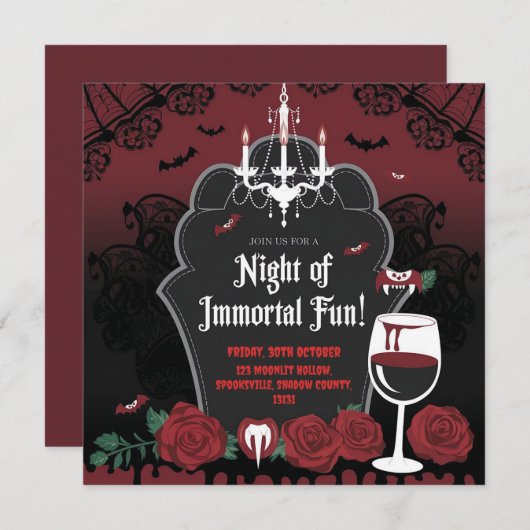 ヴァンパイアをテーマにしたハロウィーン招待状 招待状 (正面/裏面)
