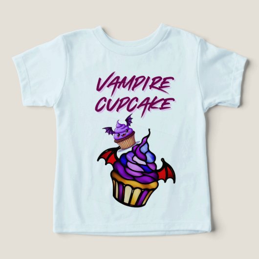 ヴァンパイアカップケーキッズハロウィーンTシャツ – かわいいカップ (デザイン正面)
