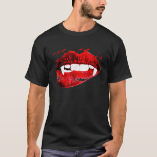 ヴァンパイアキスをするリップ吸虫歯こうもりハロウィーン Tシャツ