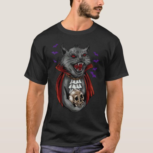 ヴァンパイアキャットハロウィンゴシック Tシャツ (正面)