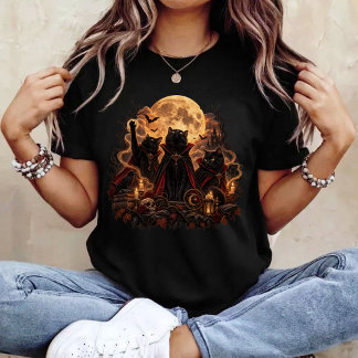 ヴァンパイアキャット 満月 ハロウィン Tシャツ