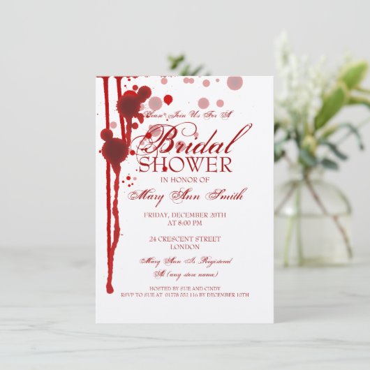 ヴァンパイアハロウィーンブライダルシャワーフェイクブラッドレッド 招待状 (スタンド正面)