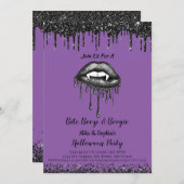 ヴァンパイアパープルグリッターリップ大人ハローウィンパーティ 招待状 (正面/裏面)