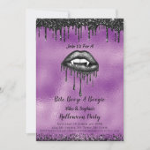 ヴァンパイアブラックグリッターリップアダルトハロウィンパープル 招待状 (正面)