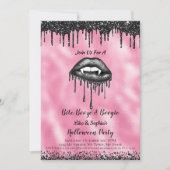 ヴァンパイアブラックグリッターリップアダルトハロウィンピンク 招待状 (正面)