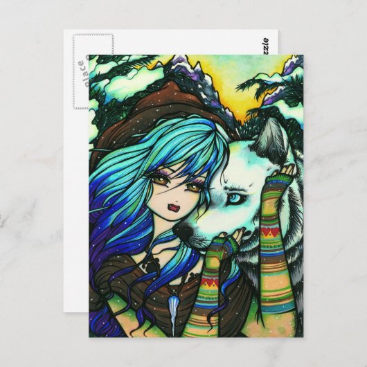 ヴァンパイアワーウルフスノーファンタジーフェアリーアートハガキ ポストカード (正面/裏面)