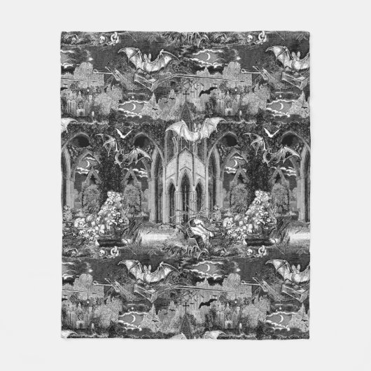 ヴァンパイア地下聖堂スカルこうもりゴシック教会 フリースブランケット (正面)
