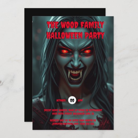 ヴァンパイア女性大人ハロウィーン不気味な生き物 招待状 (正面/裏面)