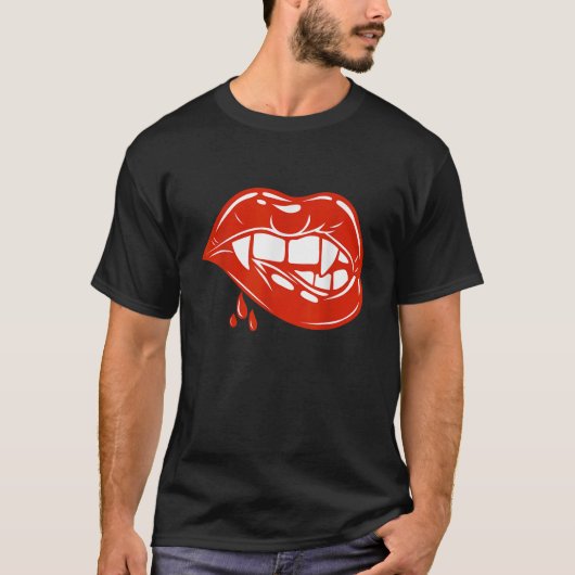 ヴァンパイア歯ヴァンパイア牙唇ハロウィンパー Tシャツ (正面)