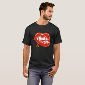 ヴァンパイア歯ヴァンパイア牙唇ハロウィンパー Tシャツ (正面フル)