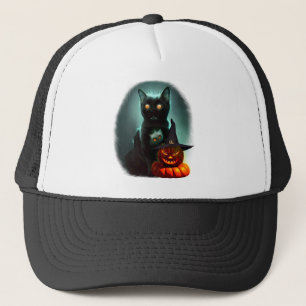 ヴァンパイア猫とウィザードパンプキンハロウィンシュレアル キャップ