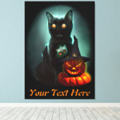 ヴァンパイア猫とウィザードパンプキンハロウィンシュレアル キャンバスプリント (インサイチュ (ウッドフロア))