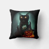 ヴァンパイア猫とウィザードパンプキンハロウィンシュレアル クッション (裏面)