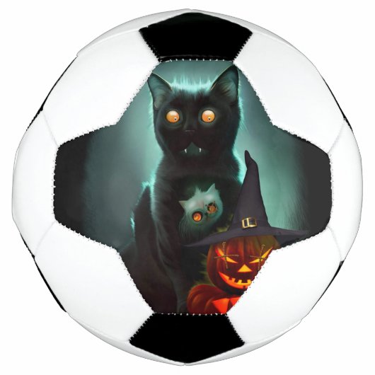 ヴァンパイア猫とウィザードパンプキンハロウィンシュレアル サッカーボール (正面)