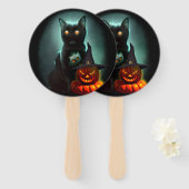 ヴァンパイア猫とウィザードパンプキンハロウィンシュレアル ハンドファン (正面&裏面)