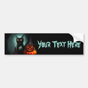 ヴァンパイア猫とウィザードパンプキンハロウィンシュレアル バンパーステッカー