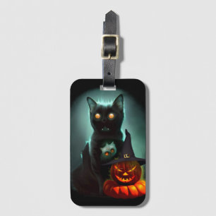 ヴァンパイア猫とウィザードパンプキンハロウィンシュレアル ラゲッジタグ