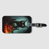 ヴァンパイア猫とウィザードパンプキンハロウィンシュレアル ラゲッジタグ (正面横)