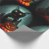 ヴァンパイア猫とウィザードパンプキンハロウィンシュレアル ラッピングペーパー (角)