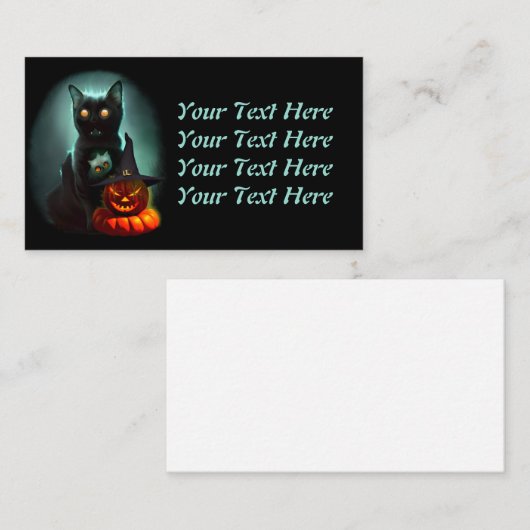 ヴァンパイア猫とウィザードパンプキンハロウィンシュレアル 名刺 (正面/裏面)