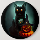 ヴァンパイア猫とウィザードパンプキンハロウィンシュレアル 缶バッジ (正面)
