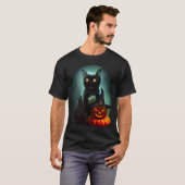 ヴァンパイア猫とウィザードパンプキンハロウィンシュレアル Tシャツ (正面フル)