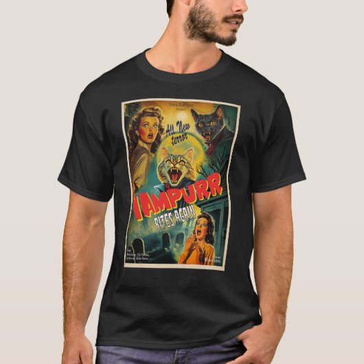 ヴァンパイア猫のレトロホラー ポスター Tシャツ (正面)