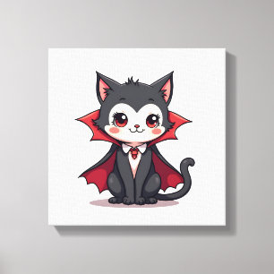 ヴァンパイア猫 - かわいいハロウィンペットTシャツ キャンバスプリント