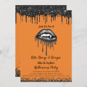 ヴァンパイア黒グリッター唇の大人ハローウィンパーティ 招待状 (正面/裏面)