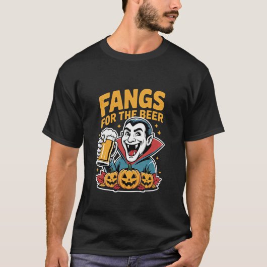 ヴァンパイア おもしろ ハロウィン ビール好き Tシャツ (正面)