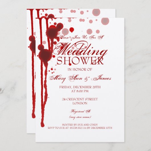 ヴァンパイア·ハロウィーンのカップルが偽の血をシャワー浴びる 招待状 (正面/裏面)