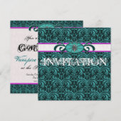 ヴァンパイア・ラバーズ・ボール ゴシック ダマスク 緑 & 黒 招待状 (正面/裏面)