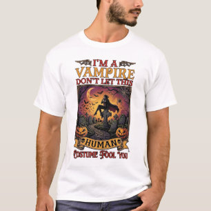ヴァンパイア+人間+ハロウィン+女性+墓場+カボチャ_1 Tシャツ
