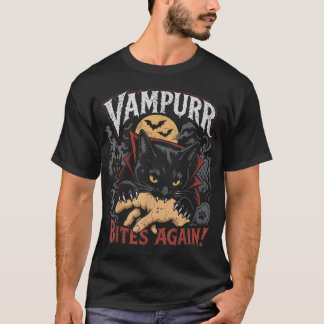 ヴァンパーにまた噛まれた 笑えるハロウィンネコ Tシャツ
