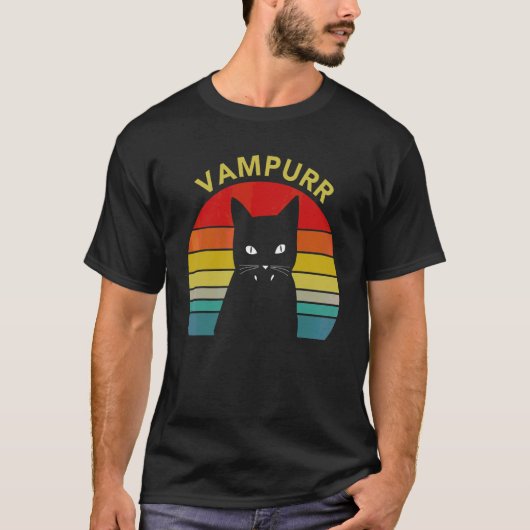ヴァンパー 猫 吸血鬼 歯 猫 ハロウィン コスチューム ヴィ Tシャツ (正面)