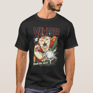 ヴァンパー vs ニンニク 吸血鬼の手 猫 ハロウィン tシャツ