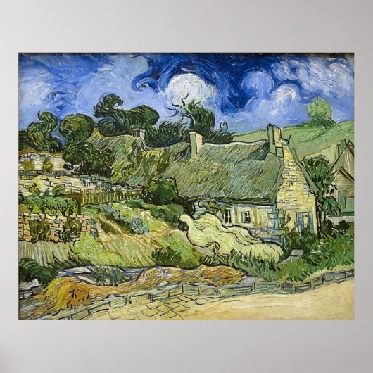 ヴァン・ゴッホのカドヴィルの茅葺きコテージ（1890年） ポスター (正面)