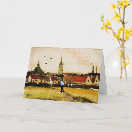 ヴァン・ゴッホ – 新しい教会とハーグの眺め カード (黄色い花)