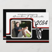 ヴァーシティバンド サックスフォン 卒業写真 赤 招待状 (正面/裏面)